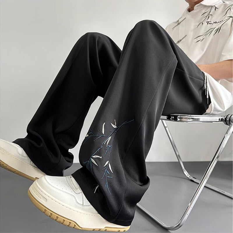 [PPG Series] ★Chinese-style pants★ 2 colors Embroidered bamboo Casual pants Trousers Bottoms Unisex Men's Large size Cool Thin Summer clothes