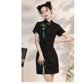 Load image into Gallery viewer, [HANYUNSHI series]★China dress★ Chinese style dress, short sleeves, short length, black, black
