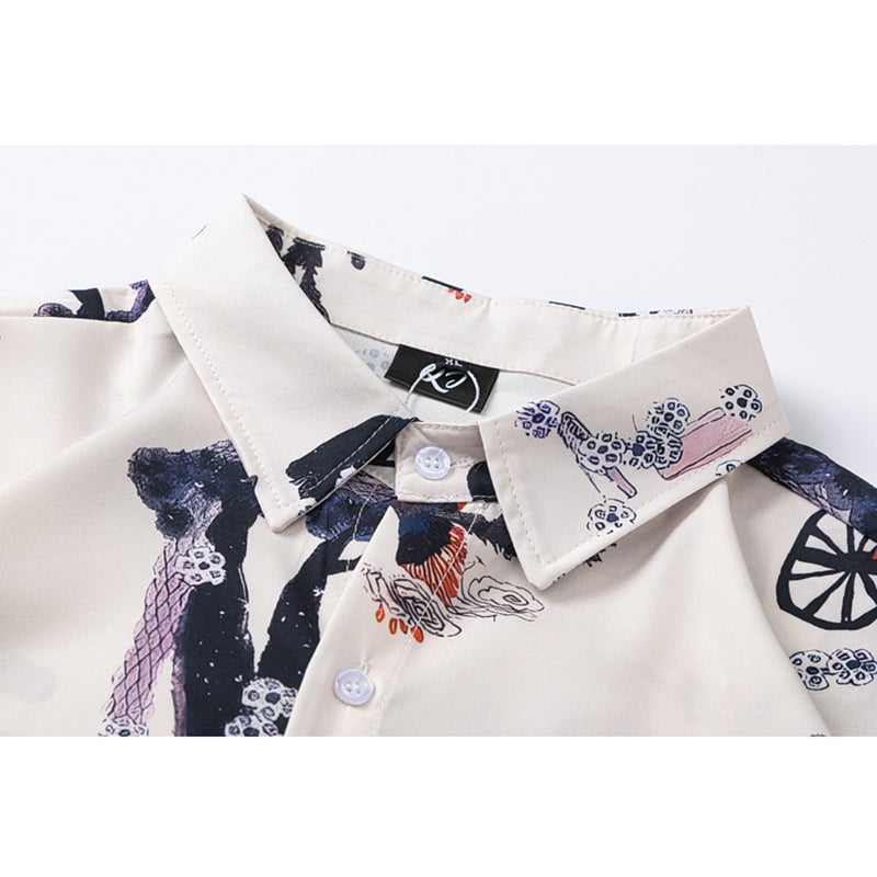 Very popular item [BEAT BOY series]★China style shirt★ Letter pattern Kanji short sleeve shirt Floral pattern shirt Print tops Unisex Men's ML XL 2XL