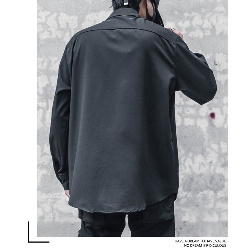 [WL Series]★Shirt★ Tops, long sleeve shirt, unisex, men's, black, Harajuku style, cool