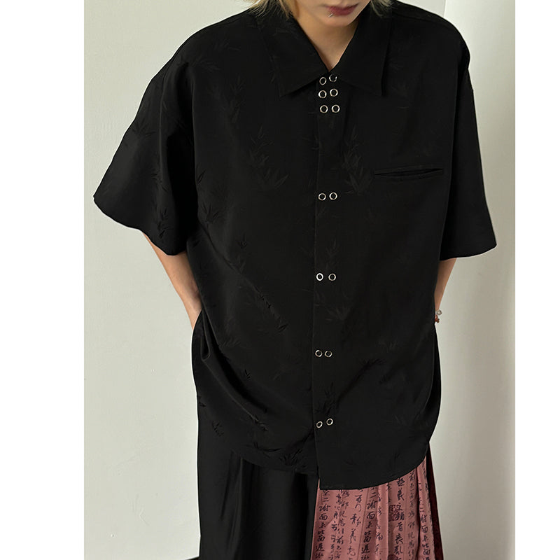 [Sameuoo Series] ★Chinese-style top★ Shirt, short sleeves, stylish design, black, casual, easy to match