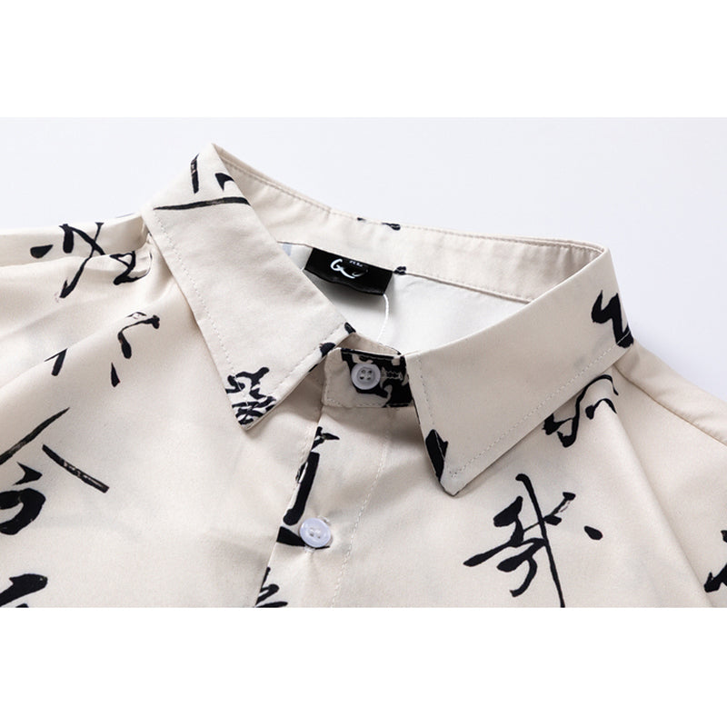 Very popular item [BEAT BOY series]★China style shirt★ Letter pattern Kanji short sleeve shirt Floral pattern shirt Print tops Unisex Men's ML XL 2XL