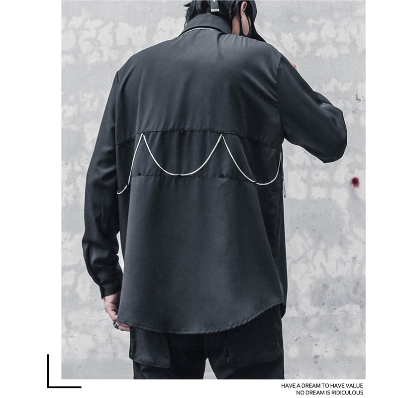 [WL Series]★Shirt★ Tops Long Sleeve Shirt Chain Unisex Men's Black Harajuku Style