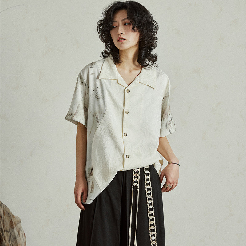 [SUNYVONNE series] ★Chinese-style tops★ 2 colors, shirt, short sleeves, unisex, men's, black, white, Chinese clothing, switching