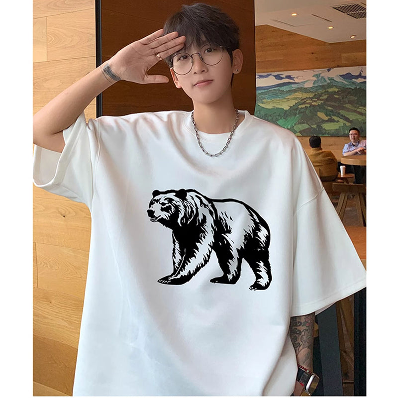 [PPG Series]★T-shirt★ 5color Tops Short Sleeve Unisex Men's Large Size Suede Cartoon Bear