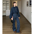 Load image into Gallery viewer, [YIHAO Series]★Shirt★ Tops Long Sleeve Shirt Women's Ribbon Denim Jeans Blue Blue
