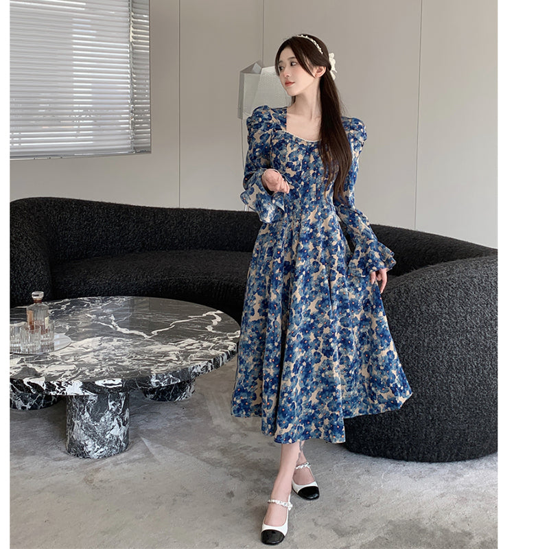 [JIGUJIGU Series] ★One Piece★ Women's Long Sleeve Floral Pattern Dress Retro Easy to Match Large Size