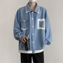 [Takashi Series]★Shirt★ 3color Tops Unisex Men's Fake Layered Blue Black White Casual