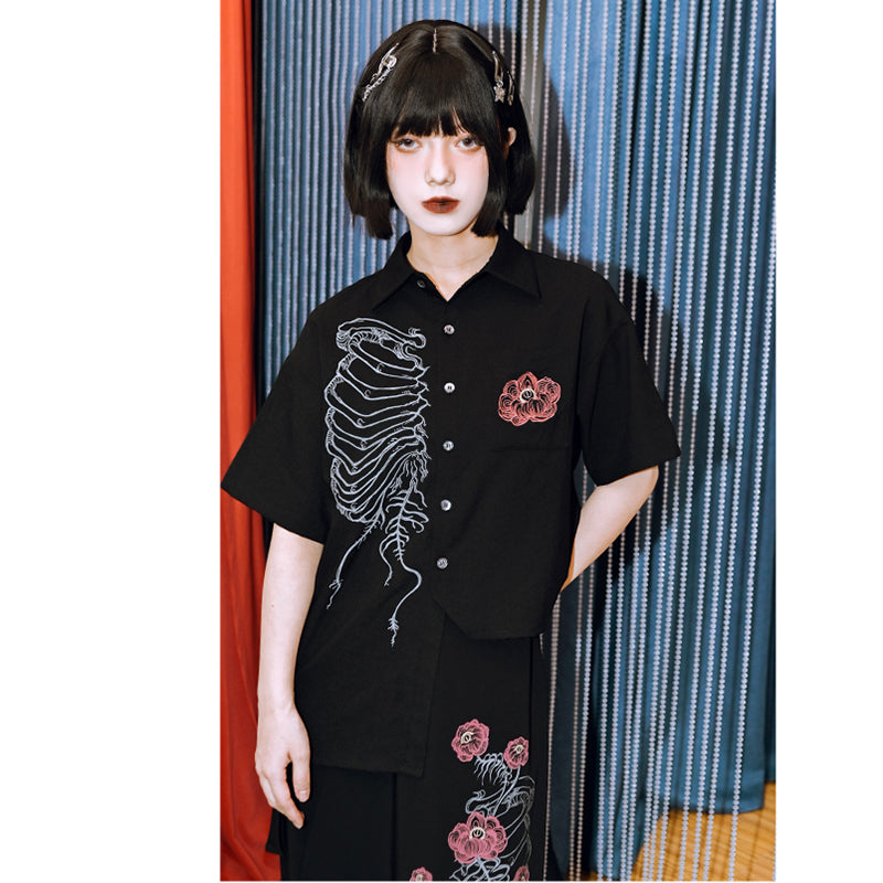 [Kokaisha---Flower Bone Series] ★Chinese-style top★ Short-sleeved shirt, unique, original, with a design of flowers