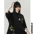 Load image into Gallery viewer, [SENSU series] ★Chinese style shirt★ 2 colors Tops Short sleeve shirt Unisex Men's Large size Panda Bamboo Embroidery Cool Summer clothes Black White
