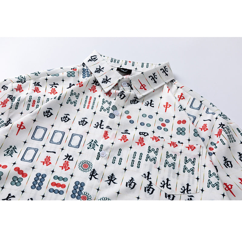 Very popular item [BEAT BOY series]★China style shirt★ Letter pattern Kanji short sleeve shirt Floral pattern shirt Print tops Unisex Men's ML XL 2XL