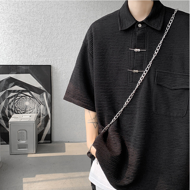 [BIGEMAN Series] ★China style tops★ 2color shirt, bamboo pattern, bamboo, short sleeves, unisex, men's, large size, black white