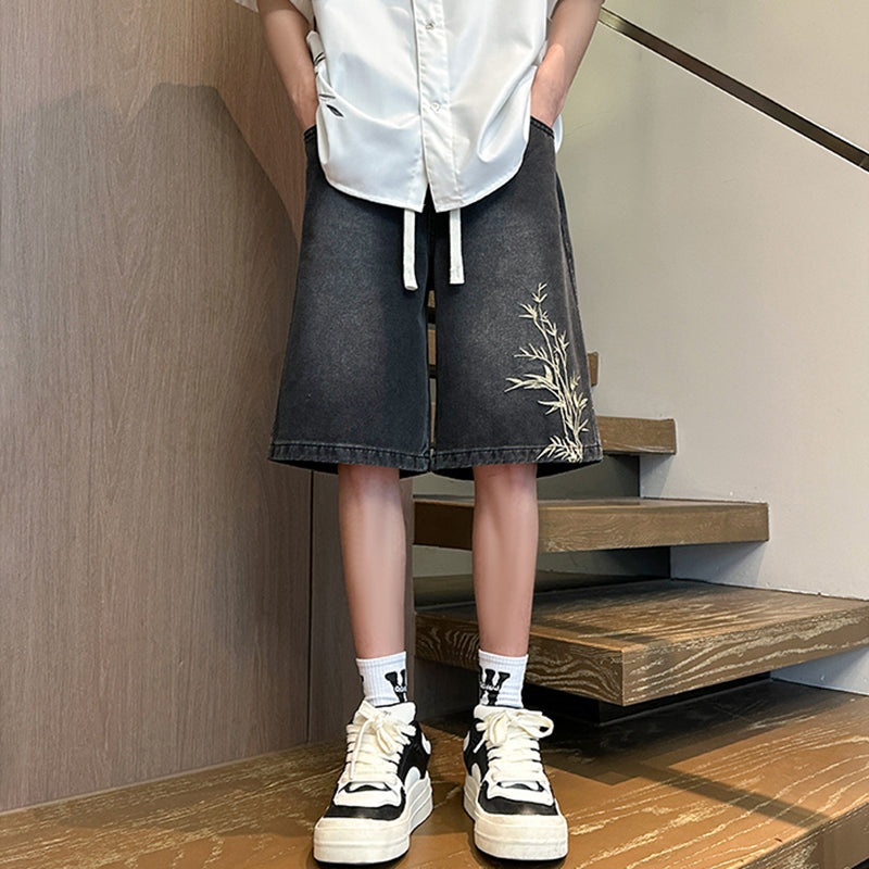 [SENSU Series] ★Chinese-style pants★ 3 colors, embroidered shorts, short pants, bottoms, unisex, men's, large size, denim