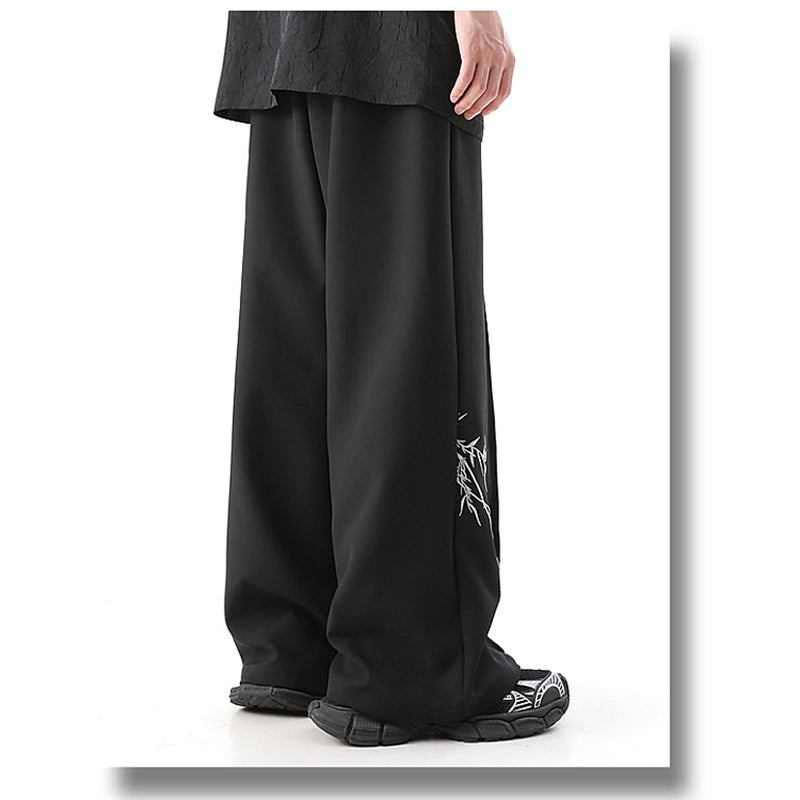 [Illustrated series]★China style pants★Bottoms China button black black unisex men's casual pants