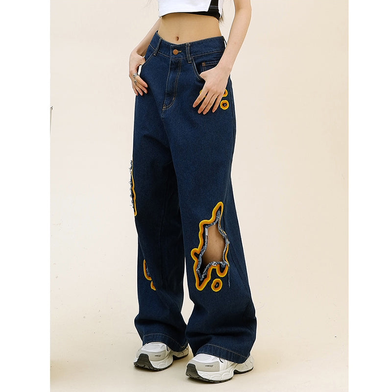 [WIZARD Series] ★Denim pants★ 2 colors Pants Bottoms Jeans Unisex Ladies Men Flame Stylish