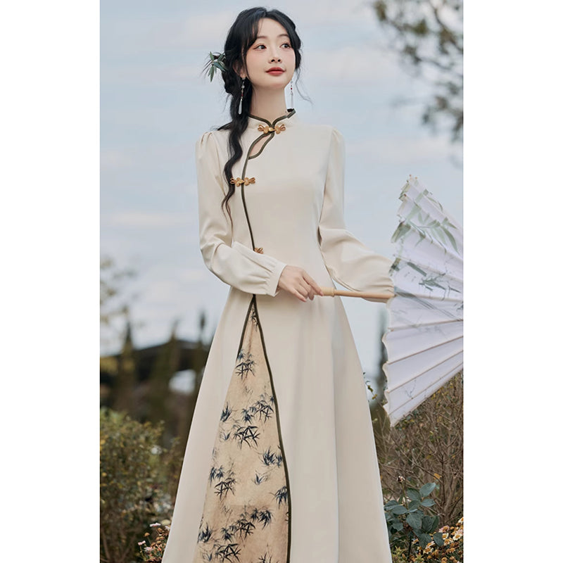 [Hanamori Series]★Chinese style dress★ Improved Chinese dress, fake layered, cute Chinese clothing