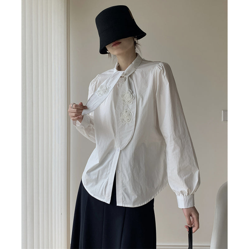 [AOWEN Series]★Shirt★ Tops Long Sleeve Shirt Women's Temperament Enhancement White White Rose Cute