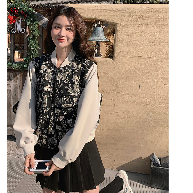 [XIAOMIFENG Series] ★China style outerwear★ Jacket, floral pattern, stadium jacket, switching, casual, stylish