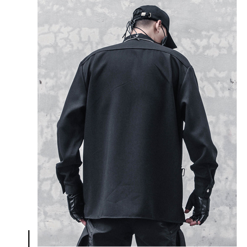 [WL Series]★Shirt★ Tops, long sleeve shirt, unisex, men's black, easy to match, casual