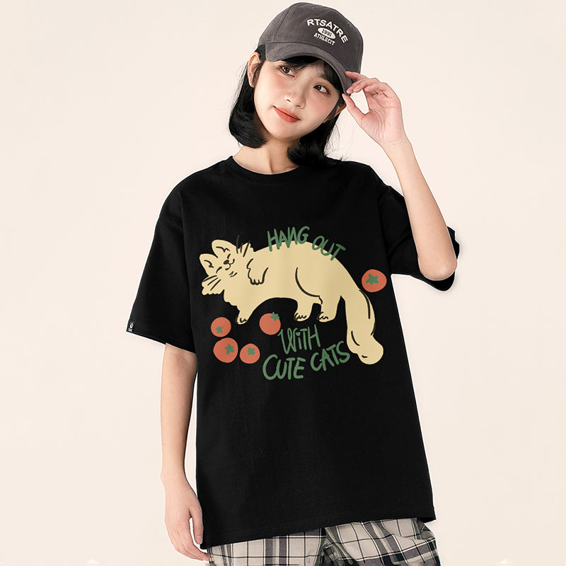 【Funkyapeシリーズ】★Tシャツ★ 9color トップス 半袖 レディース コットン 猫 ねこ ネコ 猫柄 黒 白 青 緑 赤