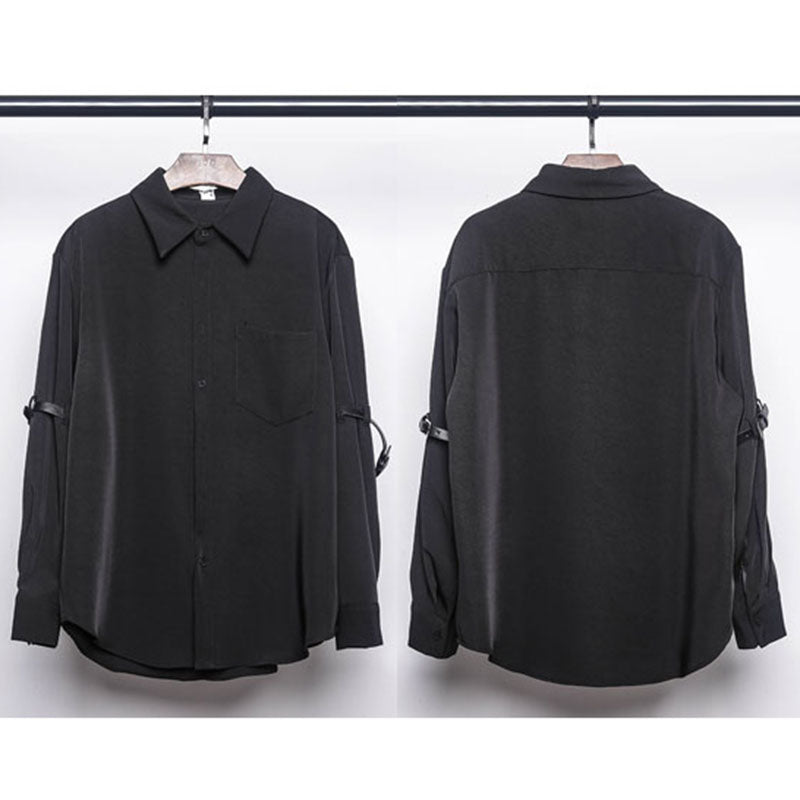 [WL Series]★Shirt★ Tops, long sleeve shirt, unisex, men's black, black, simple, easy to match