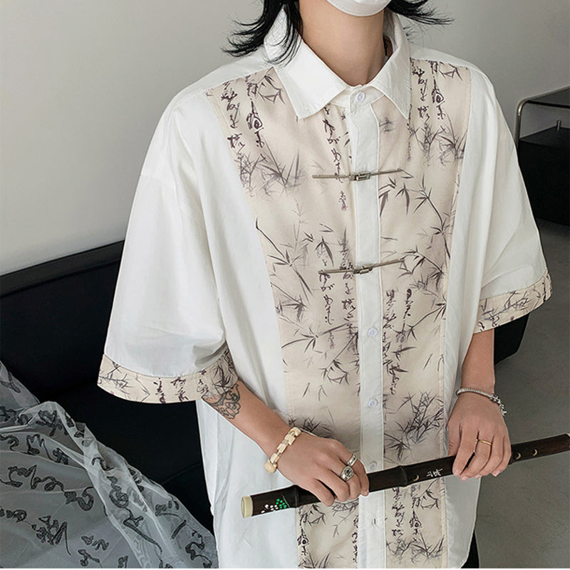 [ZHUIYI Series]★Chinese style tops★ 3color shirt, short sleeve, unisex, men's, bamboo pattern, Chinese clothing, unique