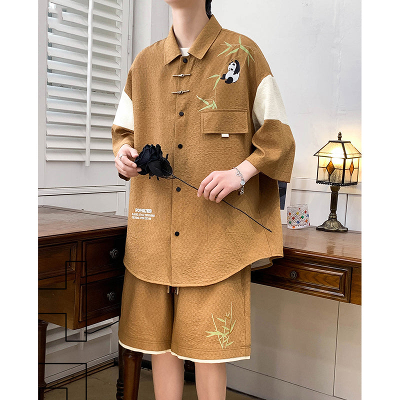 [WUSHE Series] ★Chinese style set up★ 3 colors Shirt + shorts Unisex Men's Large size Cool