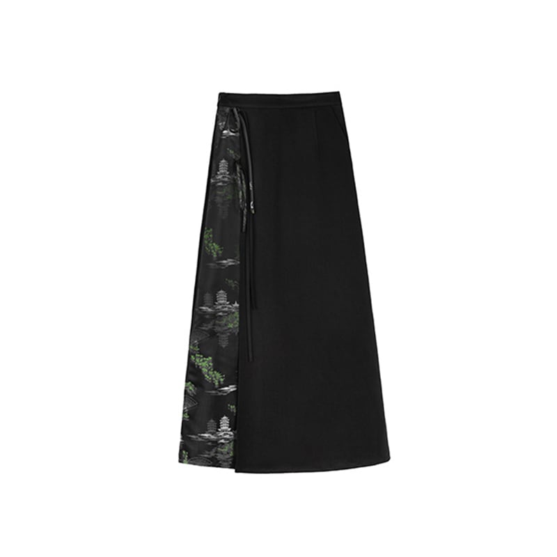 ✿New item! [Da Qinglong Shu Series] ★Chinese style skirt★ Bottoms switching black black Hanfu skirt retro