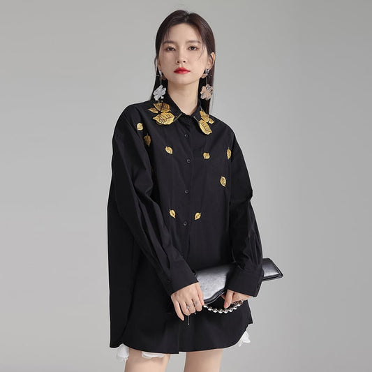 [ZHONG CHUANG Series]★China style shirt★ 2color embroidery tops cotton black white