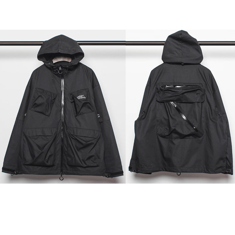 [WL Series] ★Jacket★ Outerwear with hood, unisex, men's casual, black, large pockets