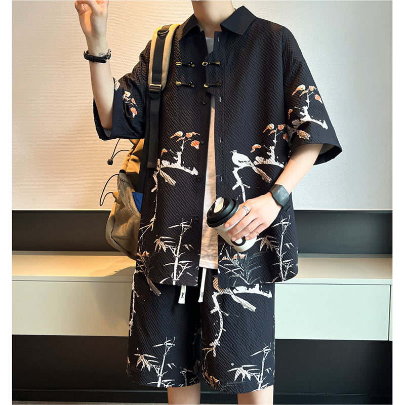 [WUSHE Series] ★Chinese style set up★ 3 colors Shirt + shorts Unisex Men's Large size Cool