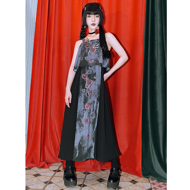 [Kogaesha---Flower Bone Series] ★Chinese-style dress★ Suspender dress, sleeveless, printed, unique, slimming