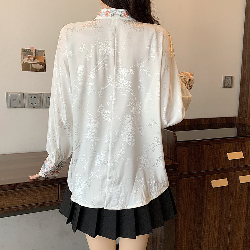 [PYY Series]★China Style Tops★ Shirt Embroidered Long Sleeve Shirt Improves Temperament Women's Large Size