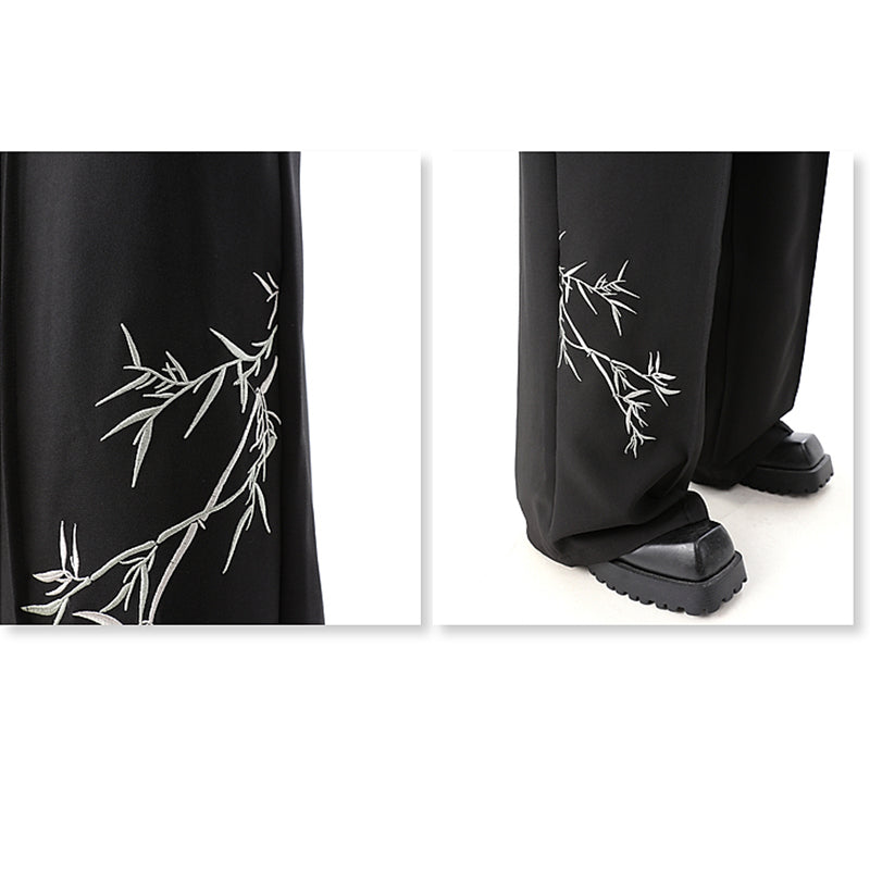 [Illustrated series]★China style pants★Bottoms China button black black unisex men's casual pants