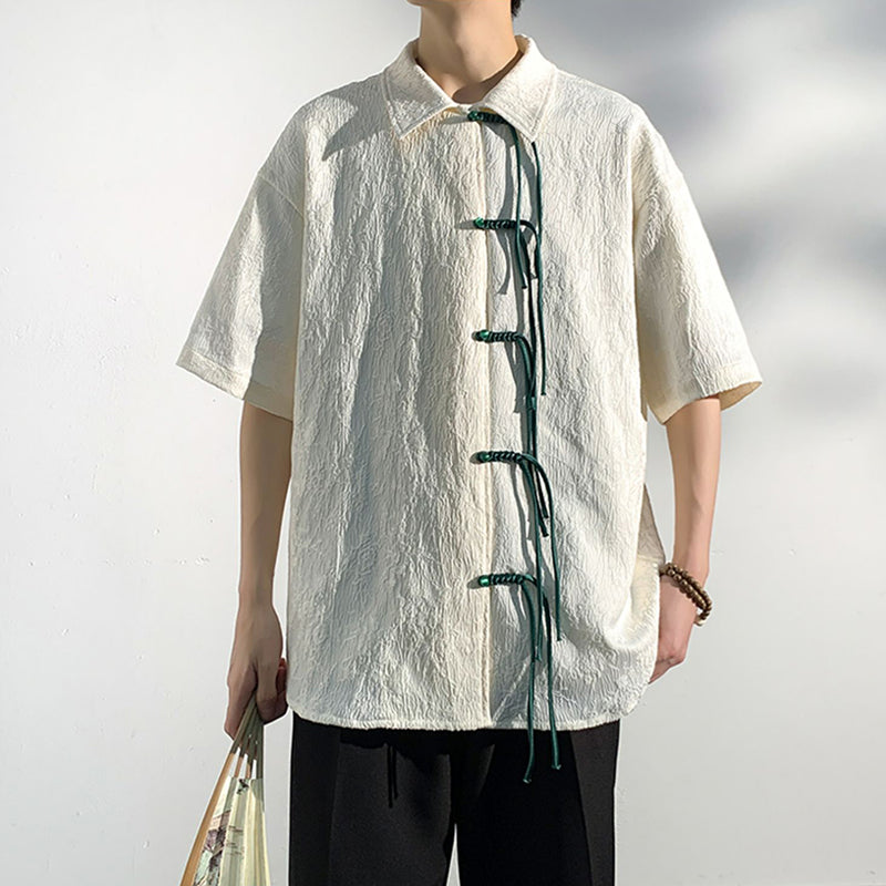 [KADISHOU series] ★Chinese style shirt★ 2 colors Tops Short sleeve shirt Unisex Men's Large size Black Beige