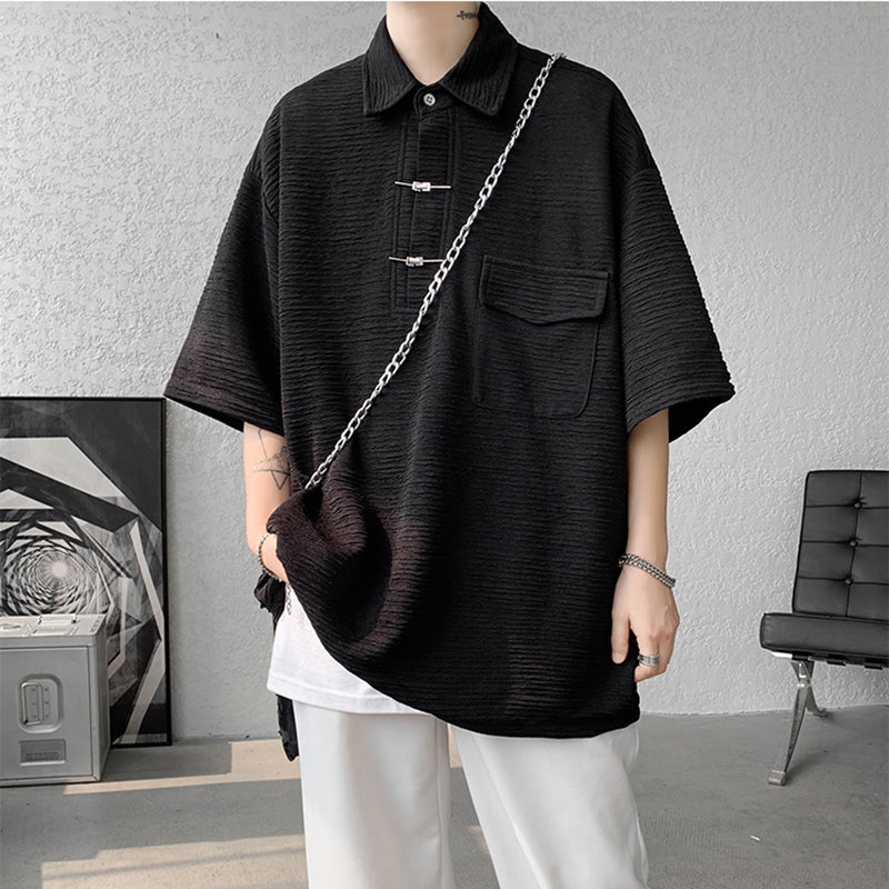 [BIGEMAN Series] ★China style tops★ 2color shirt, bamboo pattern, bamboo, short sleeves, unisex, men's, large size, black white