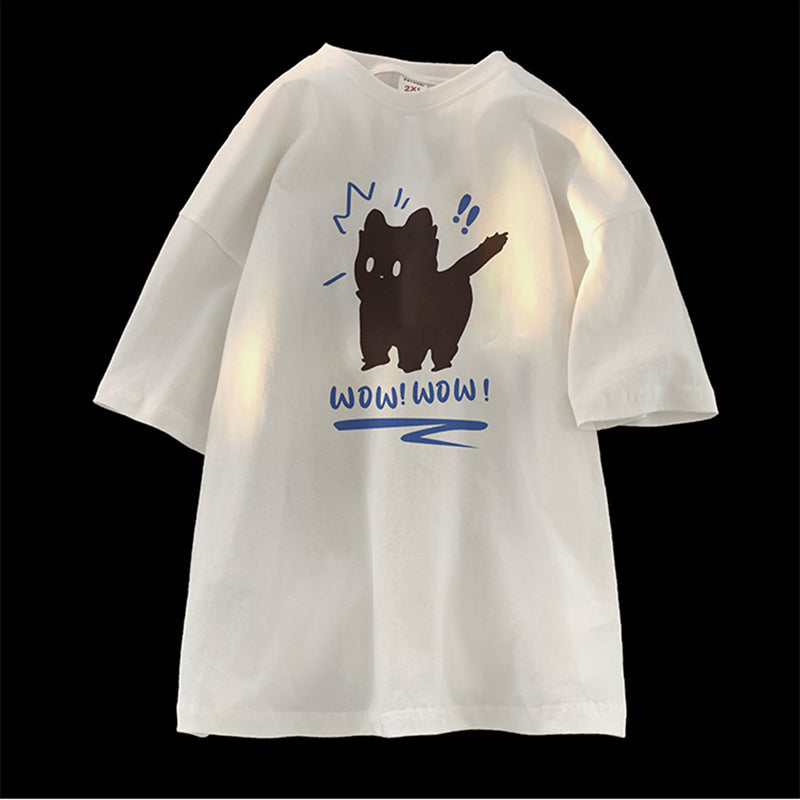 【KADISHOUシリーズ】★Tシャツ★ 5color トップス 半袖 男女兼用 メンズ 大きいサイズ 黒 白 赤 猫 ねこ ネコ 猫柄