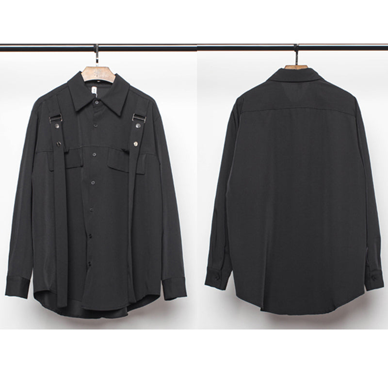 [WL Series]★Shirt★ Tops, long sleeve shirt, unisex, men's, black, Harajuku style, cool