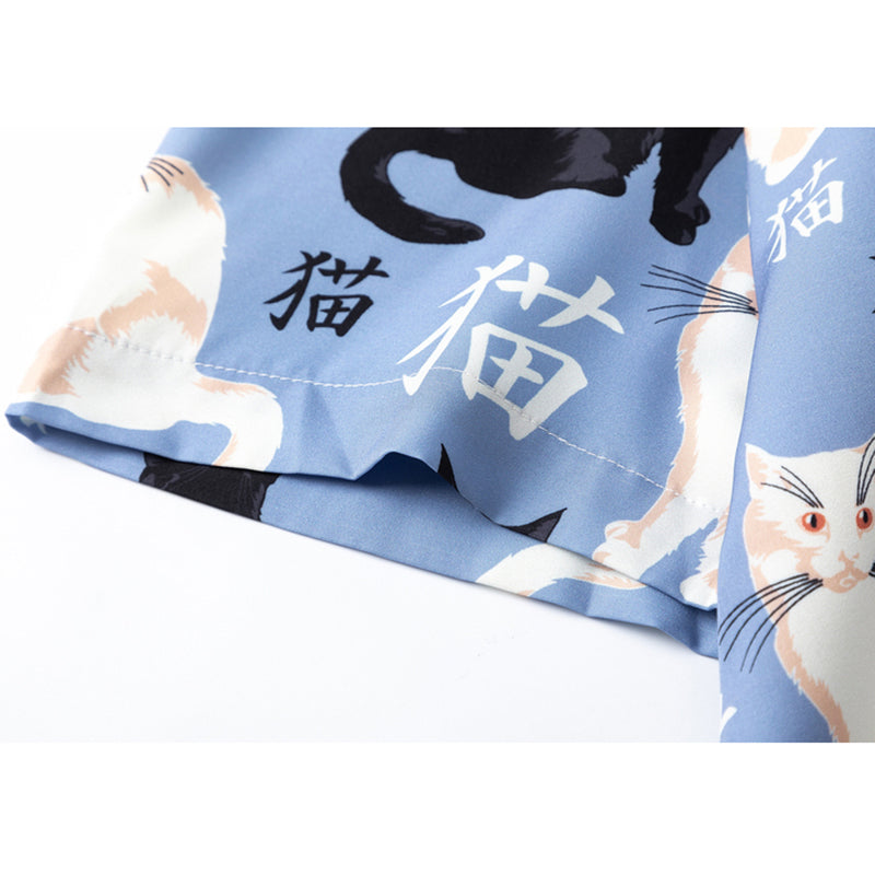 【TRAVEL ISSUANCEシリーズ】★シャツ★ 半袖シャツ トップス 猫 猫柄 ねこ ネコ 男女兼用 メンズ M L XL 2XL レディース 夏服 ブルー 青い