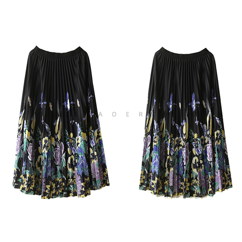 [XIAOER Series]★China style skirt★ 3color floral pattern skirt bottoms elastic waist, easy to match for commuting, dates