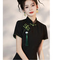 Load image into Gallery viewer, [HANYUNSHI series]★China dress★ Chinese style dress, short sleeves, short length, black, black
