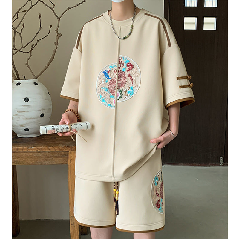 [WUSHE Series] ★Chinese style set up★ 3 colors Shirt + shorts Unisex Men's Large size Cool