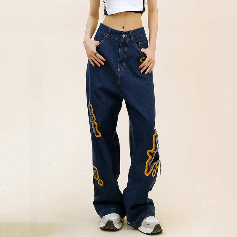 [WIZARD Series] ★Denim pants★ 2 colors Pants Bottoms Jeans Unisex Ladies Men Flame Stylish