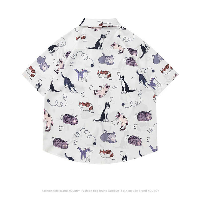 【TRAVEL ISSUANCEシリーズ】★シャツ★ 3color 半袖シャツ プリント トップス 男女兼用 メンズ M L XL 2XL 猫 ねこ ネコ