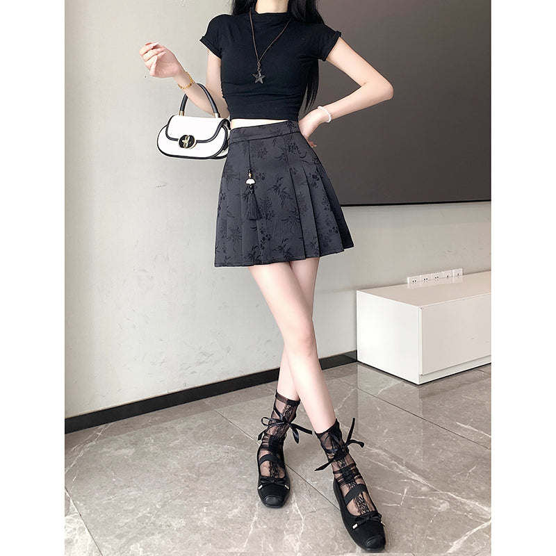 [SANMUZI Series]★China style skirt★Bottoms Mini length skirt Cute easy to match pleated skirt