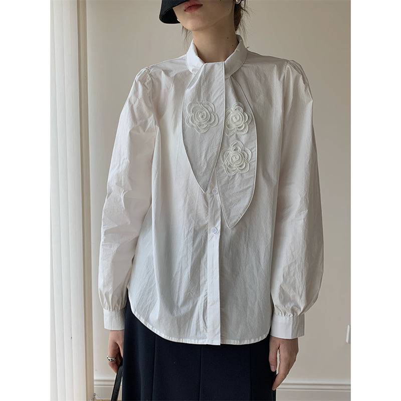 [AOWEN Series]★Shirt★ Tops Long Sleeve Shirt Women's Temperament Enhancement White White Rose Cute