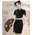 Load image into Gallery viewer, [HANYUNSHI series]★China dress★ Chinese style dress, short sleeves, short length, black, black
