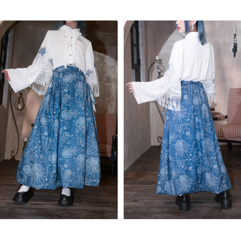 [Kokaisha---Butterfly Gin Series] Chinese-style trousers, bottoms, gaucho pants, original, slimming, switching, floral pattern