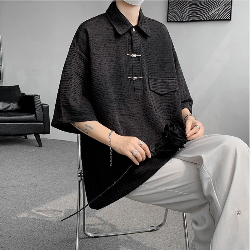 [BIGEMAN Series] ★China style tops★ 2color shirt, bamboo pattern, bamboo, short sleeves, unisex, men's, large size, black white