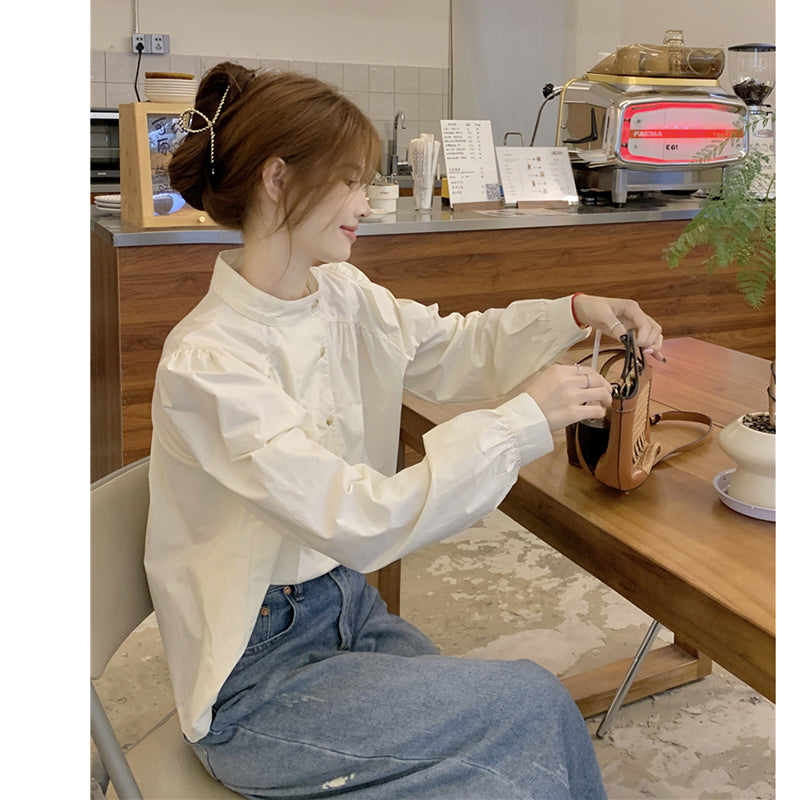 [YIHAO Series]★Shirt★ Tops Long Sleeve Shirt Women's Simple Stand Neck Retro Easy to Match